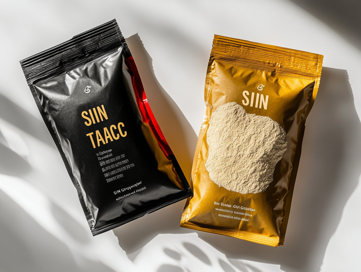 Envases de productos argentinos con el símbolo SIN TACC y el nuevo símbolo SIN GLUTEN, vista cercana