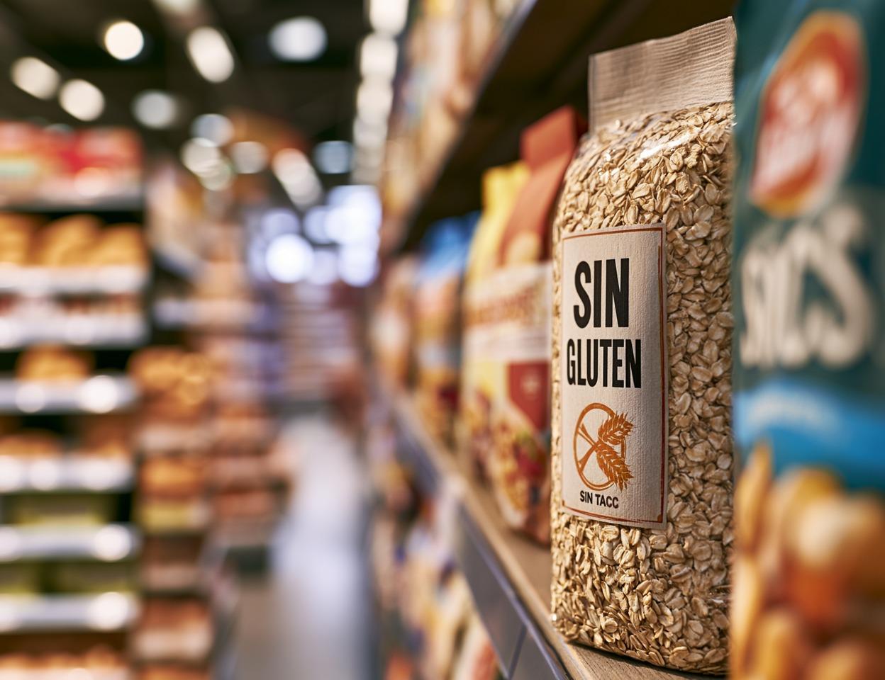 Envases de productos argentinos con el símbolo SIN TACC y el nuevo símbolo SIN GLUTEN, vista cercana
